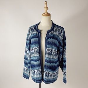 ARTESENIAS Los Andes Alpaca Wool Cardigan Womens Large Blue